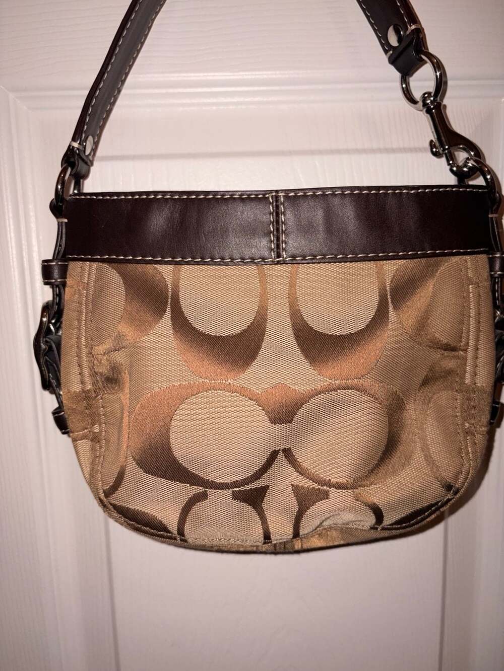 Coach Mini Zoe Signature Jacquard Bag F41833 Khaki Brown - Picture 7 of 10